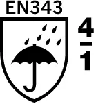 DIN EN 343-4-1 Vêtements de protection - Protection contre la pluie: perméabilité à l'eau classe 4, résistance à la vapeur d'eau classe 1